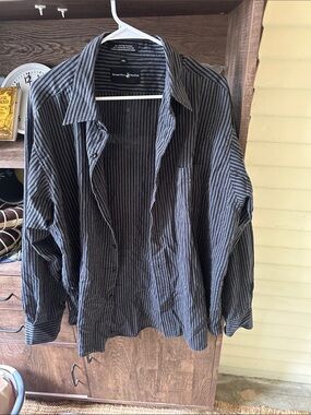 Beverly Hills Polo Club Black and Gray Striped Dress Shirt